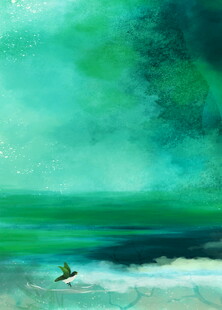 海天一色间飞鸟掠过