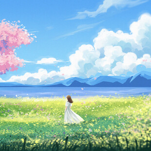 漫步花海的白衣女子