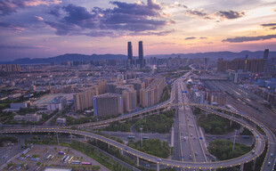 昆明城市航拍夜景夕阳晚霞