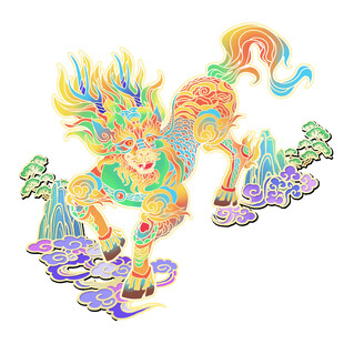五彩祥瑞麒麟插画图案