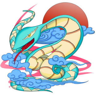 神话蓝蛇伴云与红月