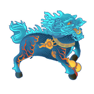 蓝色祥瑞麒麟插画