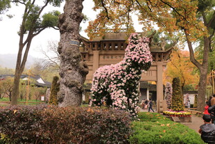 秋日园林中的精美花卉雕塑