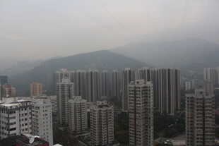 雾中林立的城市高楼景观