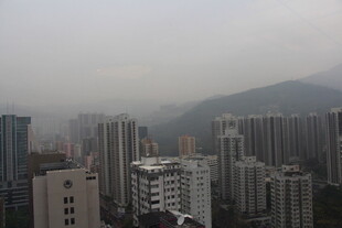 雾中城市高楼景观