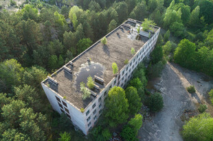 森林中的废弃多层建筑