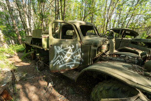 丛林中的废弃军用卡车