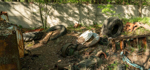 森林中的废旧物品堆积场景