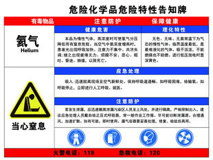 氦气 特性告知牌