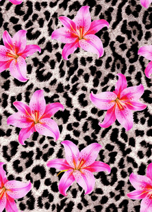 豹纹底粉色花卉图案