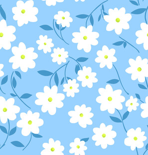 蓝色底白花清新花卉图案