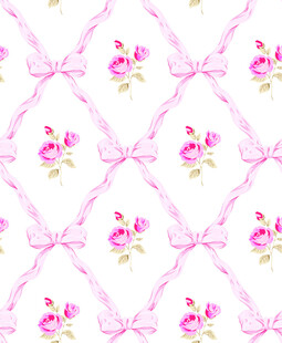 粉色蝴蝶结花朵无缝图案