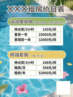 租房酒店民宿价目表