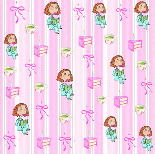 粉色卡通女孩条纹图案背景