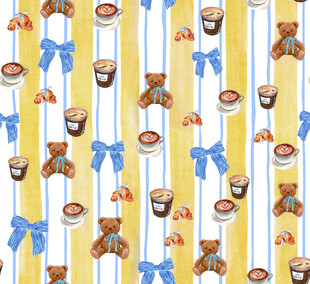小熊咖啡杯条纹图案背景