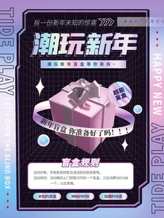 潮玩新年活动盲盒海报