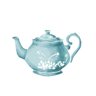 淡蓝色花纹精致茶壶