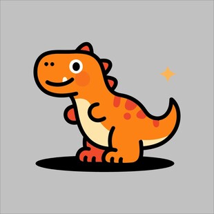 可爱橙色小恐龙插画