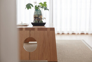 木质边桌搭配绿植摆件