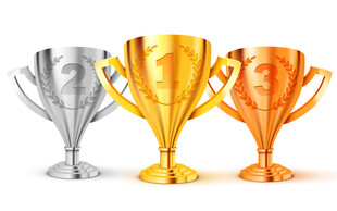金银铜三色奖杯展示