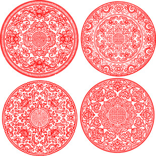 中式红色圆形传统花纹图案