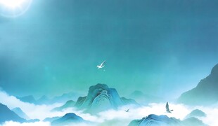 云海蓝天间的飞鸟景致