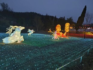 梦幻灯光下的恐龙与飞鸟