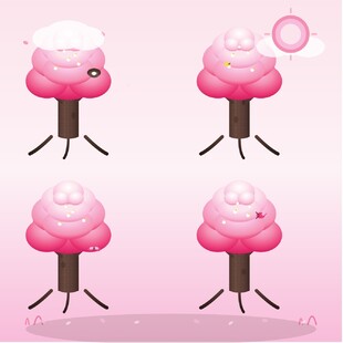 可爱粉色云朵树卡通形象