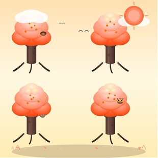 可爱蘑菇的四季表情变化