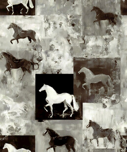 马主题复古拼贴艺术图案