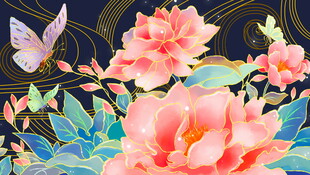 手绘花卉与蝴蝶唯美画面