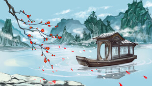 江上扁舟赏景图