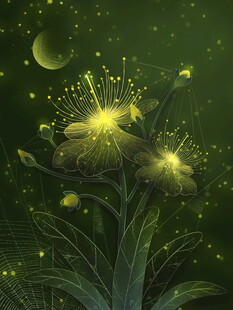 月夜下发光花朵奇幻景象