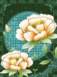 复古风盛开的黄色花卉图案