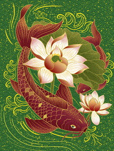 锦鲤荷花图