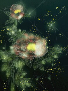 梦幻花朵与闪烁萤火