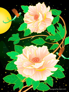 月下双牡丹