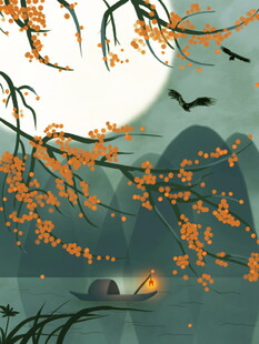 秋景湖畔飞鸟伴繁花