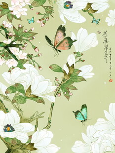 玉兰花间蝶舞图