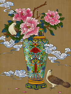 花瓶牡丹图雅致中式风情