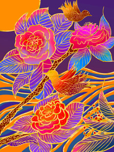 绚丽花卉与飞鸟梦幻图景