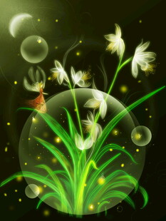 梦幻夜光植物与气泡景象