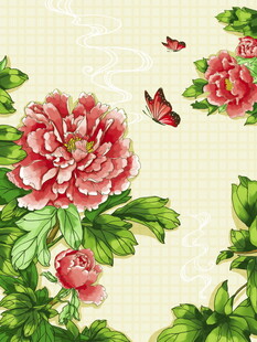 中式牡丹花卉蝴蝶装饰图