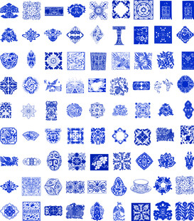 中式蓝白传统图案集合青花瓷