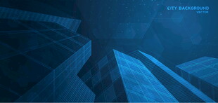 蓝色几何结构建筑场景