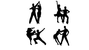 多种姿势跳舞国标舞的男女剪影