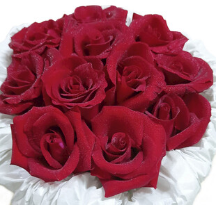 红玫瑰簇拥装饰花束