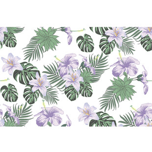 紫色花卉绿叶热带风图案