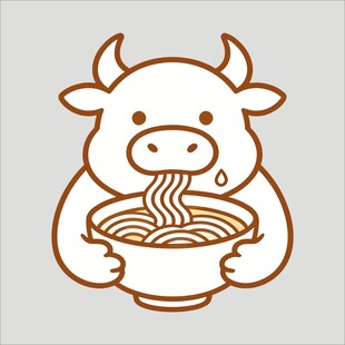 卡通牛吃面形象设计