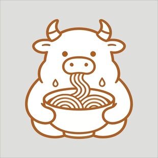 卡通牛吃面形象设计